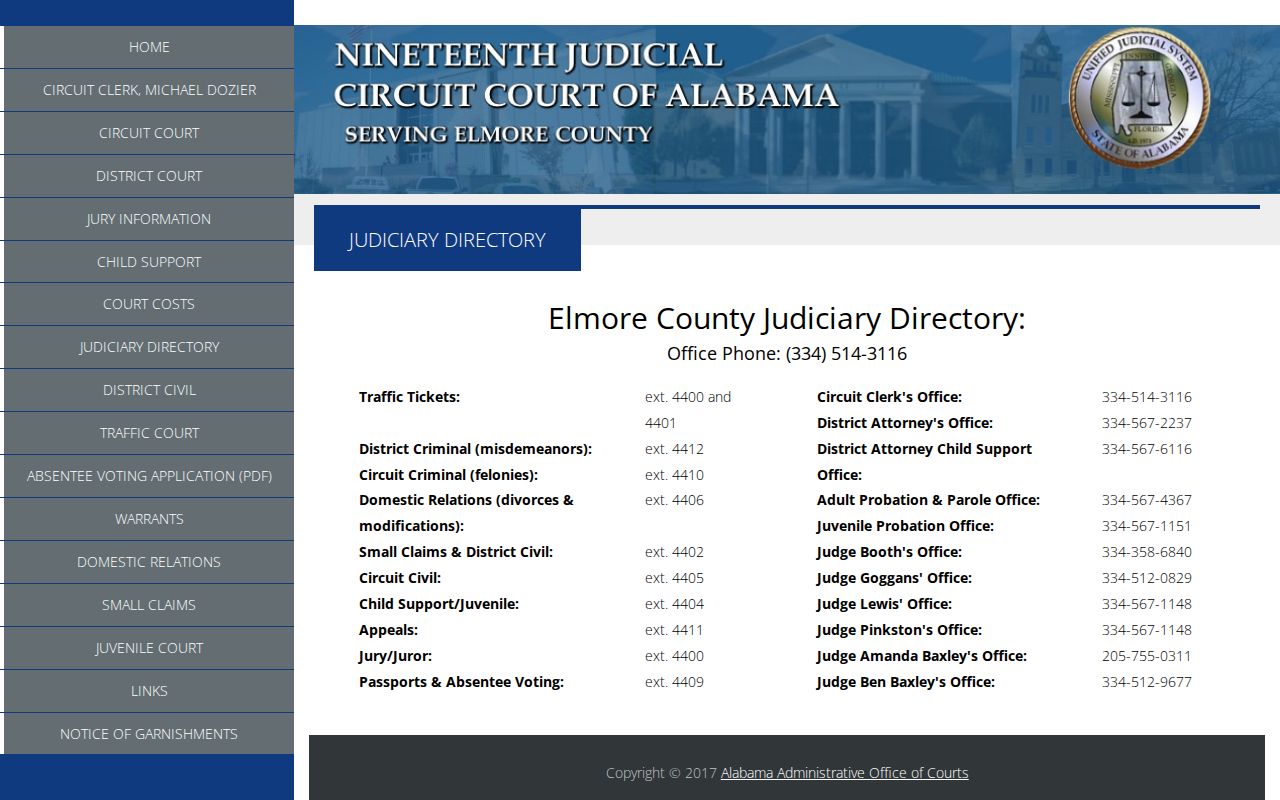 Elmore County traffic court records judiciary directory phone extensions