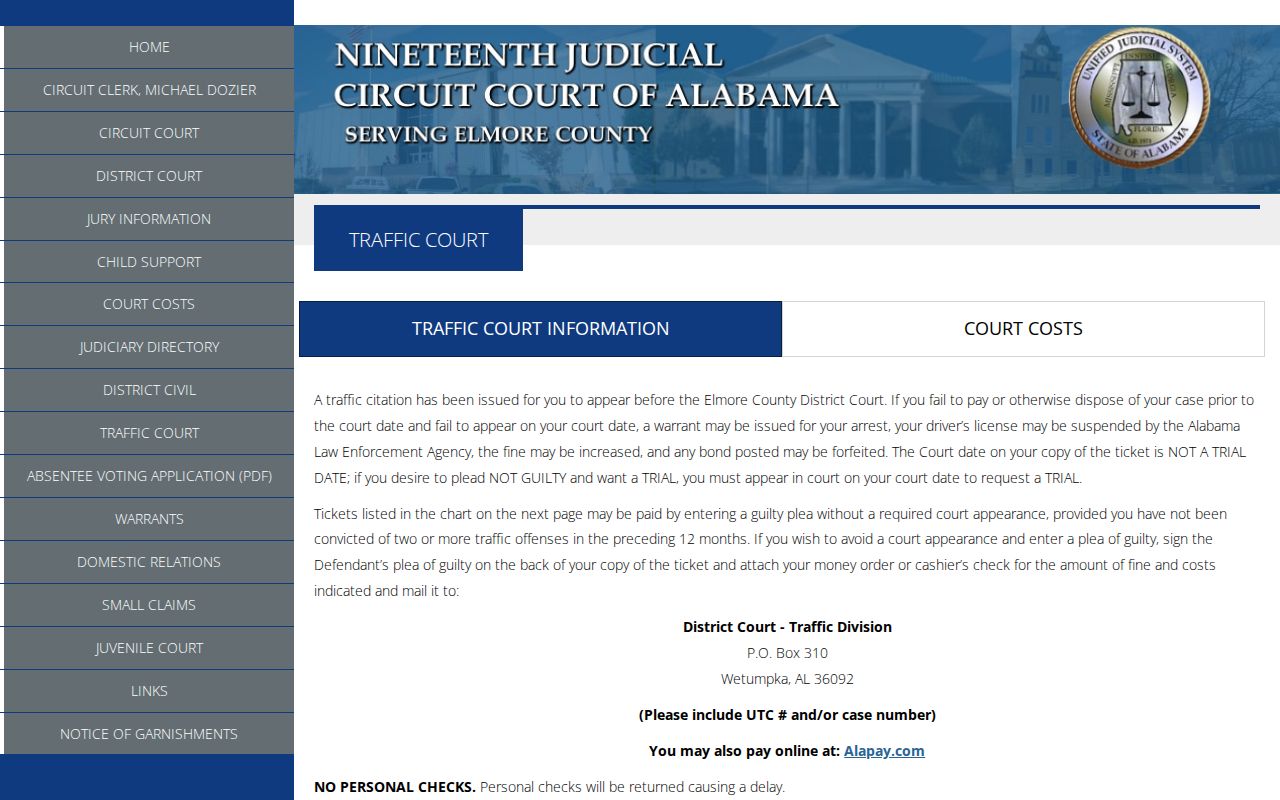 Elmore County traffic court records payment and appearance instructions