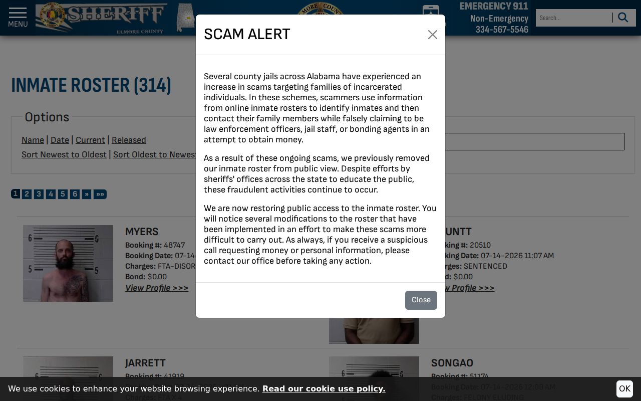 Elmore County inmate search current roster maintenance notice