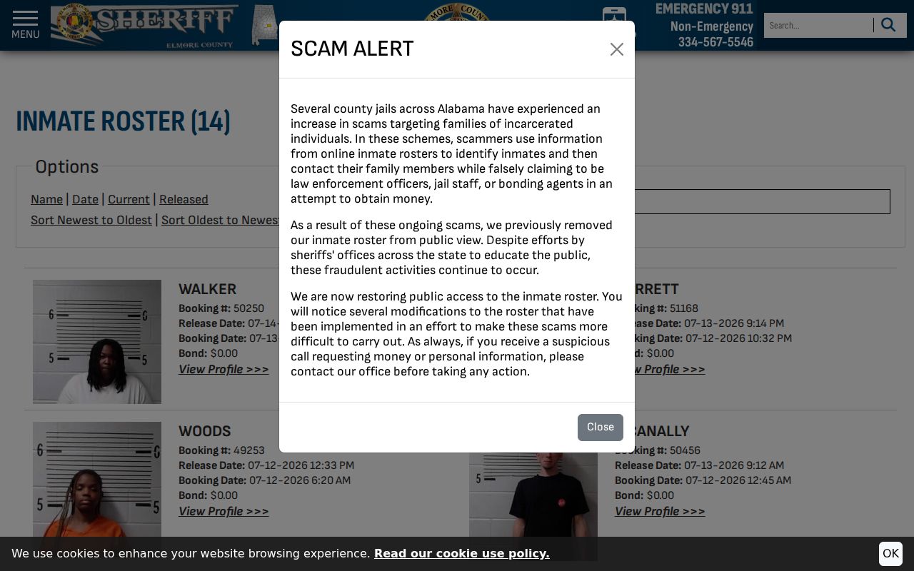 Elmore County inmate search 48-hour release roster fields
