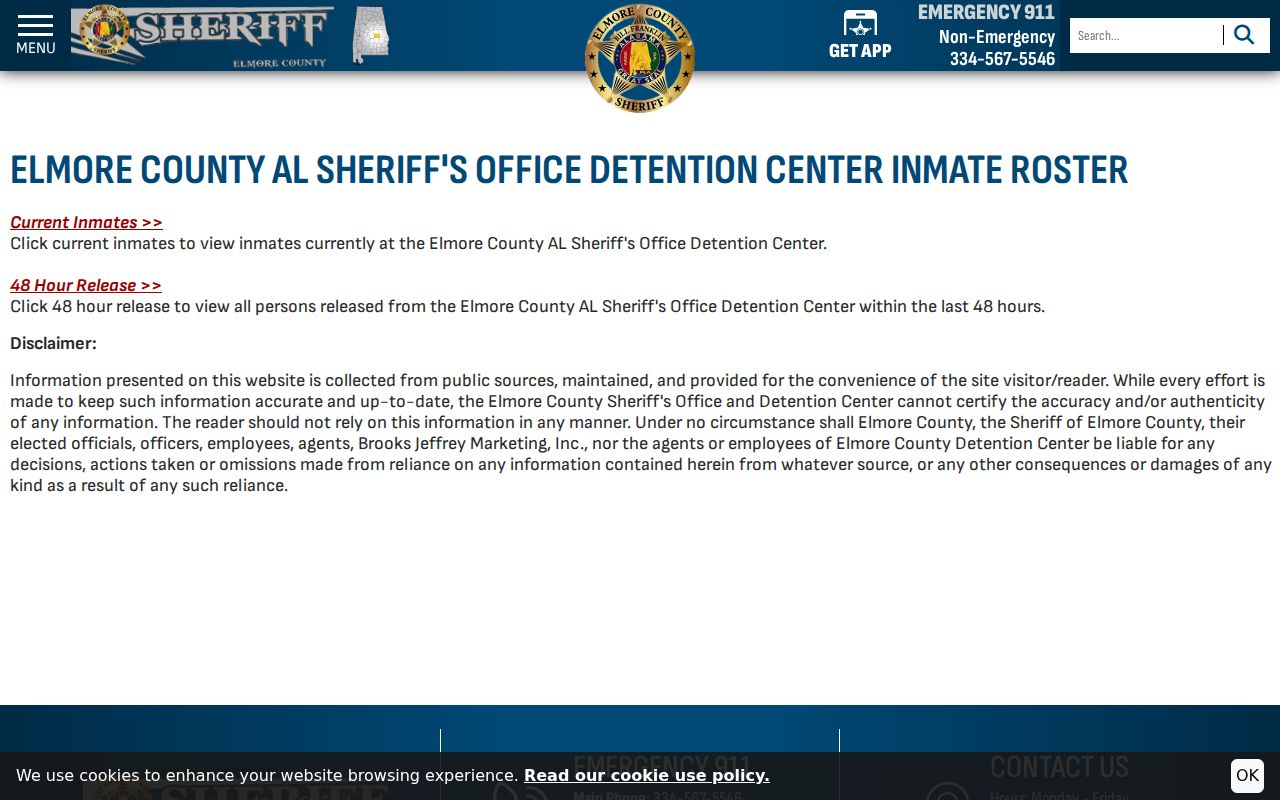 Elmore County inmate search roster disclaimer page