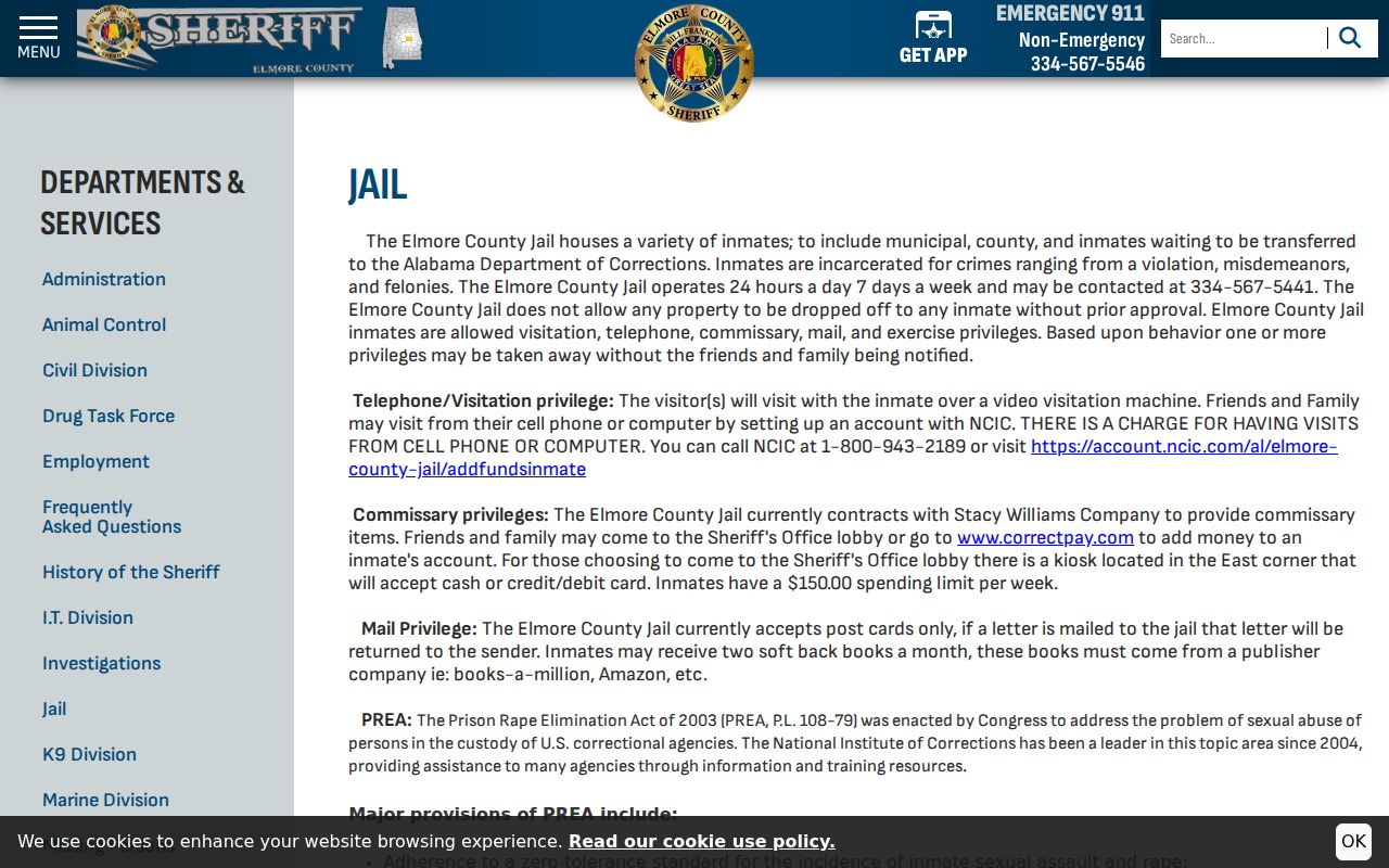 Elmore County inmate search jail services and visitation page