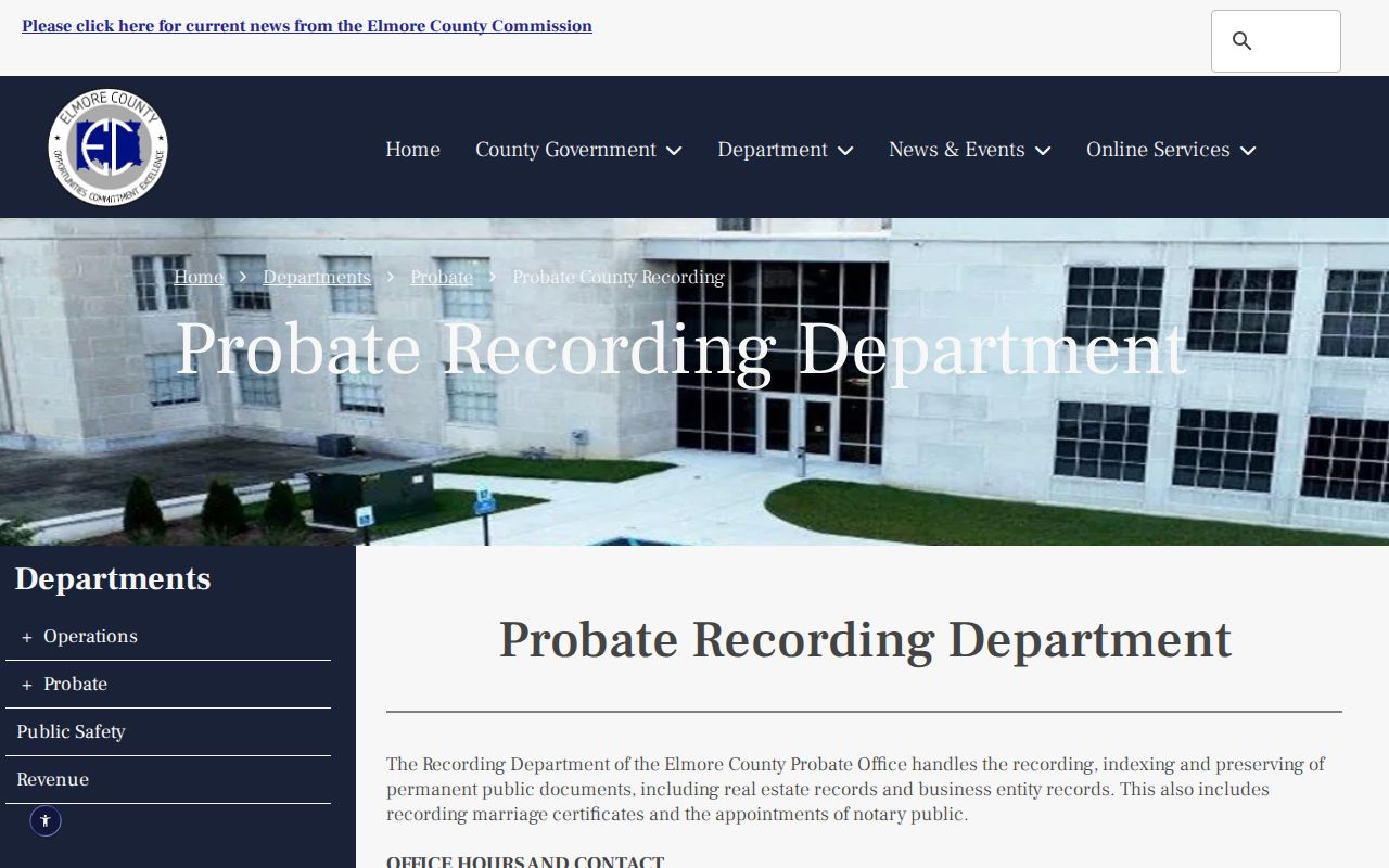 Elmore County probate records Probate Recording Department hours