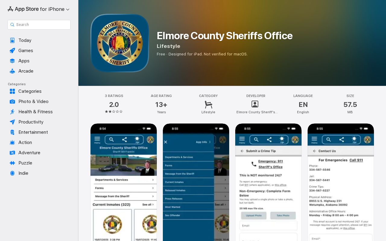 Elmore County inmate search sheriff app Apple Store reference