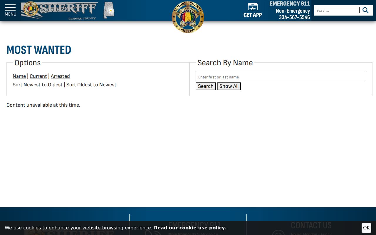 Elmore County warrant search most wanted controls